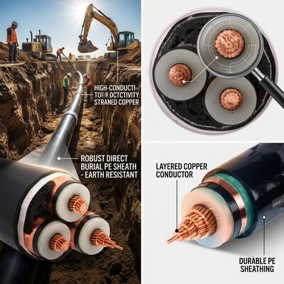Kabel Daya Bawah Tanah Berisolasi XLPE Berselubung PE Penguburan Langsung 0.6/1kV pemasok